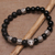 Onyx and lava stone beaded stretch bracelet, 'Leopard Strength' - Onyx Leopard Beaded Stretch Bracelet from Bali thumbail