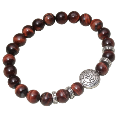 Stretch-Armband mit Tigerauge-Perlen - Tigerauge-Perlen-OM-Stretch-Armband aus Bali