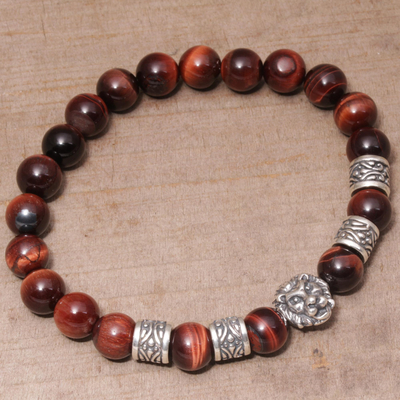 Stretch-Armband mit Tigerauge-Perlen - Tigerauge-Löwen-Stretch-Armband aus Bali