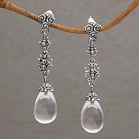 Quartz dangle earrings, 'Majestic Serenade' - Clear Quartz and Sterling Silver Dangle Earrings from Bali