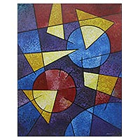 'Geometric Beauty' - Artist Signed Geometric Abstract Painting from Bali