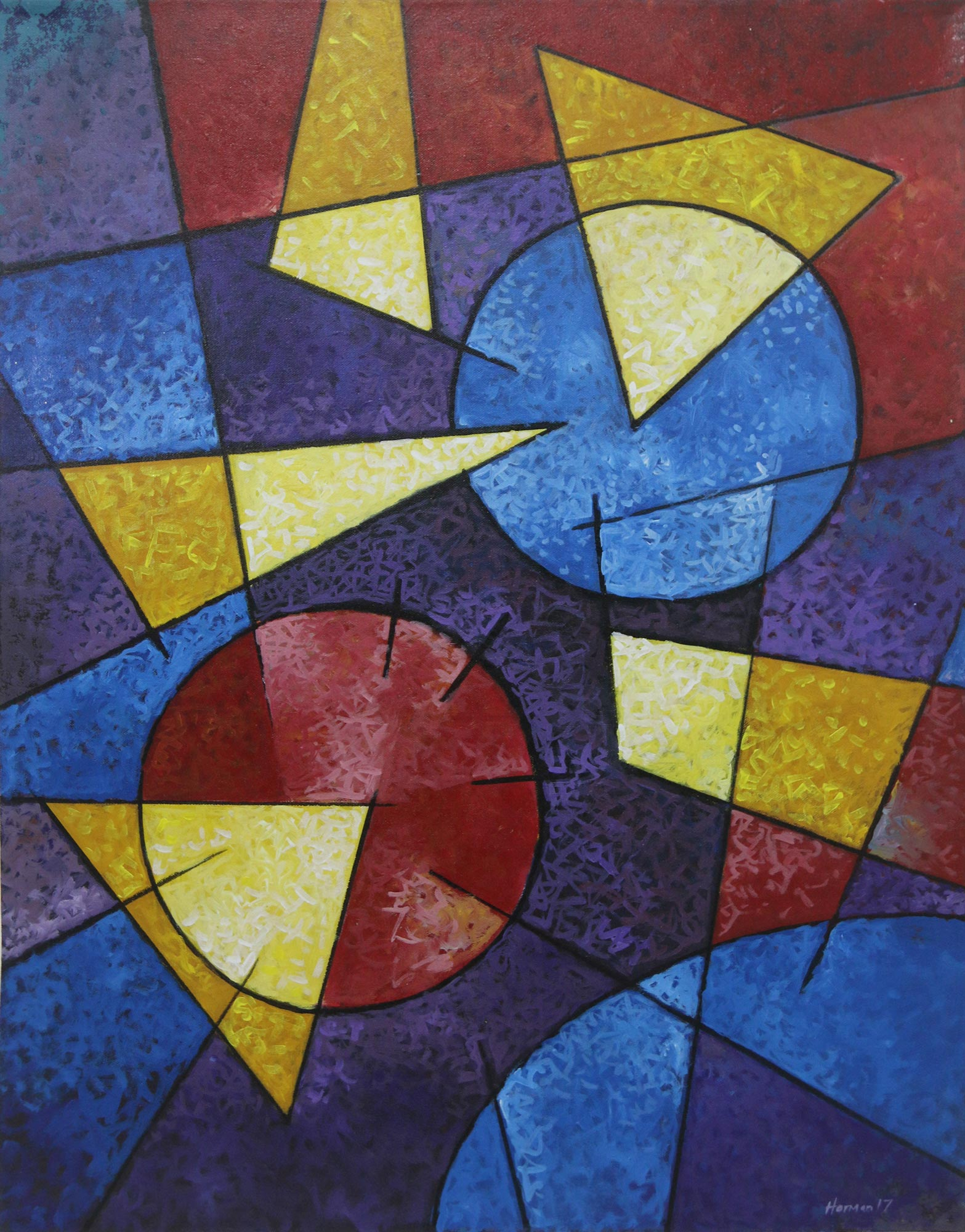 Artist Signed Geometric Abstract Painting from Bali Geometric Beauty