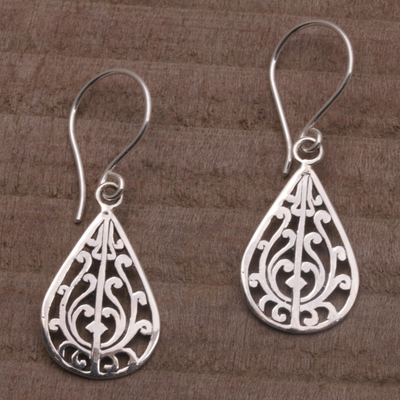 Sterling silver dangle earrings, 'Gunungan Vines' - Sterling Silver Drop-Shaped Dangle Earrings from Bali