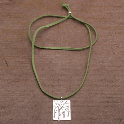 Sterling silver pendant necklace, 'Forest Vision' - Handmade Sterling Silver Necklace with Trees from Bali