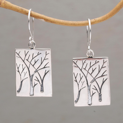 Sterling silver dangle earrings, 'Forest Vision' - Handmade Sterling Silver Pendant Forest Earrings from Bali