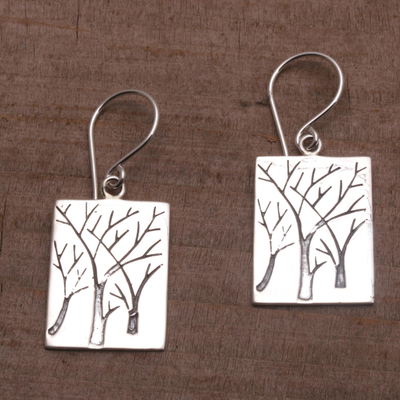 Sterling silver dangle earrings, 'Forest Vision' - Handmade Sterling Silver Pendant Forest Earrings from Bali