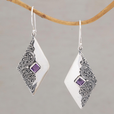 Amethyst dangle earrings, Diamond Ferns