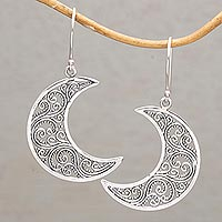 Sterling silver dangle earrings, 'Crescent Vines' - Sterling Silver Crescent-Shaped Dangle Earrings from Bali