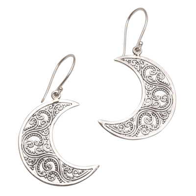 Sterling silver dangle earrings, 'Crescent Vines' - Sterling Silver Crescent-Shaped Dangle Earrings from Bali