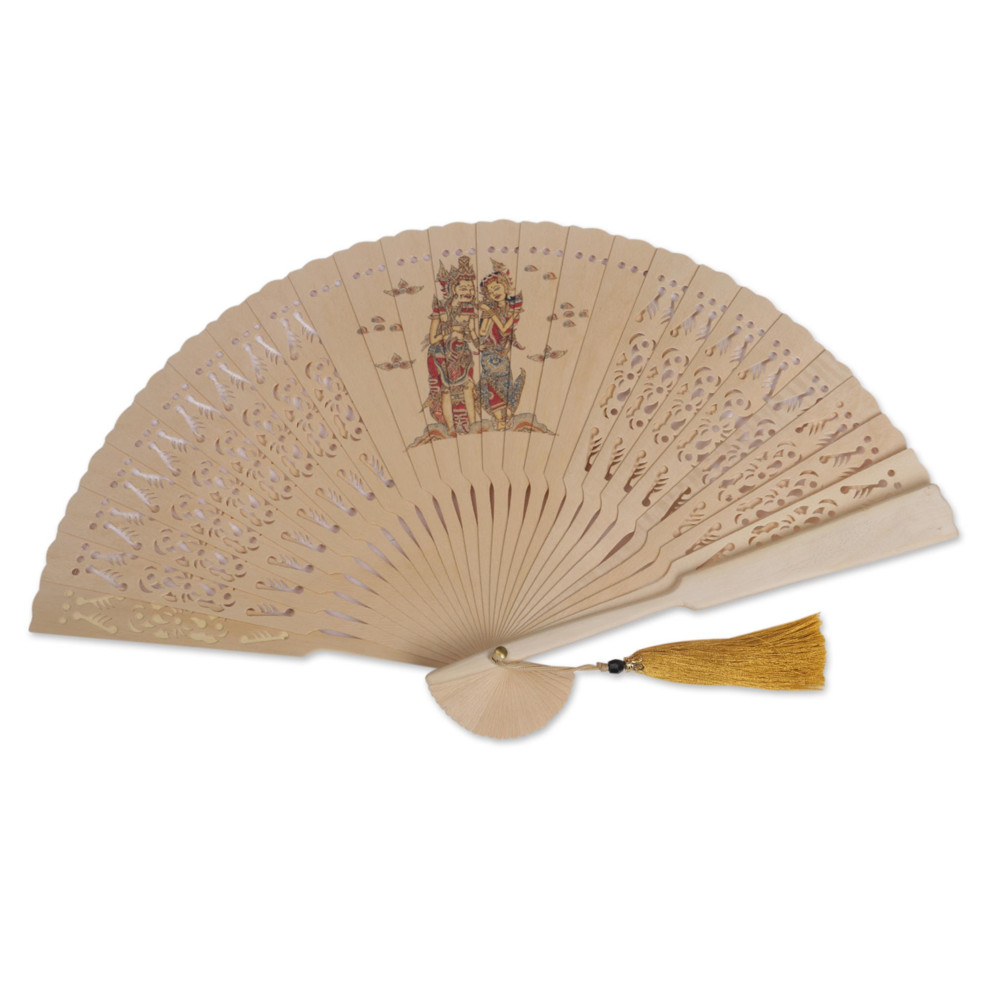 UNICEF Market | Hand-Painted Hindu Mahogany Wood Fan from Bali - Hindu Love