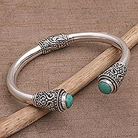 Turquoise and Sterling Silver Cuff Bracelet from Bali,'Petal Temple'