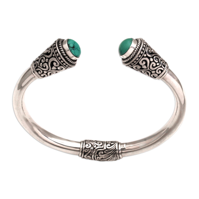 Turquoise cuff bracelet, 'Petal Temple' - Turquoise and Sterling Silver Cuff Bracelet from Bali