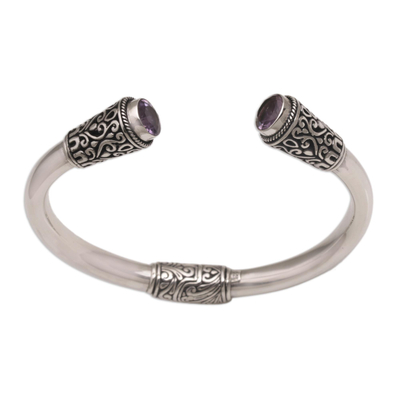 Amethyst cuff bracelet, 'Daylight Altar' - Sterling Silver and Amethyst Cuff Bracelet from Bali