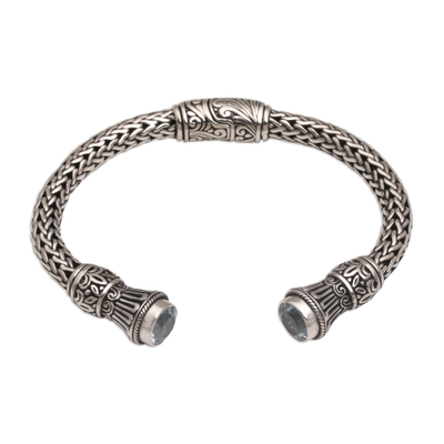 Blue topaz cuff bracelet, 'Majesty Braid' - Blue Topaz and Sterling Silver Cuff Bracelet from Bali