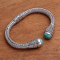 Pulsera turquesa brazalete - Brazalete de Plata de Ley y Turquesa hecho a mano en Bali