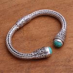 Turquoise cuff bracelet, 'Dragon Beauty' - Handmade Sterling Silver and Turquoise Cuff from Bali