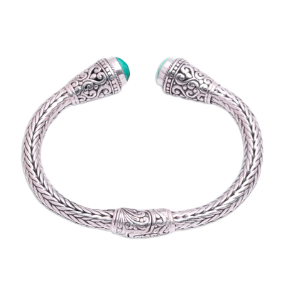Turquoise cuff bracelet, 'Dragon Beauty' - Handmade Sterling Silver and Turquoise Cuff from Bali