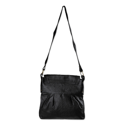 Leather sling, 'Onyx Attraction' - Handcrafted Leather Sling Handbag in Onyx from Java