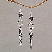 Garnet dangle earrings, 'Kamasan Cones'