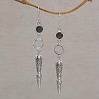 Pendientes colgantes de granate - Pendientes en forma de cono de granate y plata 925 de Bali