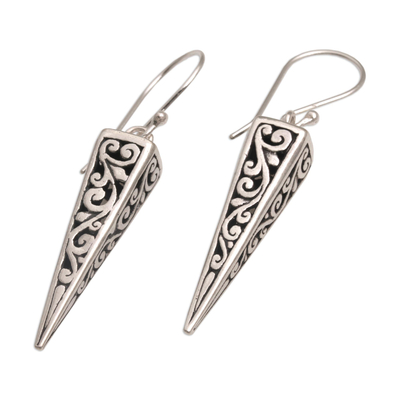 Sterling silver dangle earrings, 'Vine Pyramids' - Sterling Silver Pyramid-Shaped Earrings from Bali