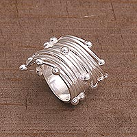 Sterling Silver Cocktail Band Ring from Bali,'Raining Bubbles'