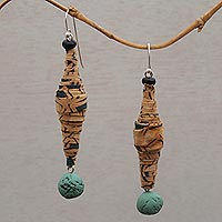 Glass beaded batik cotton dangle earrings, 'Sarong Beauty' - Glass Beaded Batik Cotton Dangle Earrings from Bali