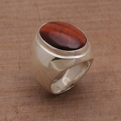 Tiger's Eye Single Stone Ring with a Tapered Band from Bali - World's ...