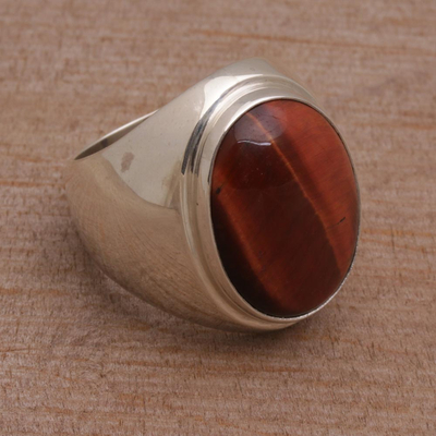 Tiger's Eye Single Stone Ring with a Tapered Band from Bali - World's ...