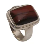 Tiger's eye single stone ring, 'Earthen Pedestal' - Tiger's Eye Single Stone Ring with a Rectangular Crown