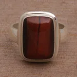 Tiger's eye single stone ring, 'Earthen Pedestal' - Tiger's Eye Single Stone Ring with a Rectangular Crown