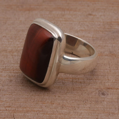 Tiger's Eye Single Stone Ring with a Rectangular Crown - Earthen ...