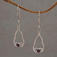 Garnet dangle earrings, 'Serpentine Talismans'