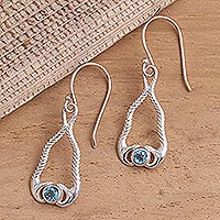 Blue topaz dangle earrings, 'Serpentine Talismans' - Blue Topaz and 925 Silver Snake Dangle Earrings from Bali