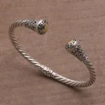 Gold accented sterling silver cuff bracelet, 'Gleaming Sunflowers' - 18k Gold Accented Sterling Silver Cuff Bracelet from Bali