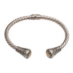 Gold accented sterling silver cuff bracelet, 'Gleaming Sunflowers' - 18k Gold Accented Sterling Silver Cuff Bracelet from Bali