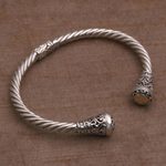 Gold accented sterling silver cuff bracelet, 'Gleaming Sunflowers' - 18k Gold Accented Sterling Silver Cuff Bracelet from Bali