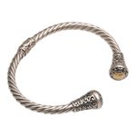 Gold accented sterling silver cuff bracelet, 'Gleaming Sunflowers' - 18k Gold Accented Sterling Silver Cuff Bracelet from Bali