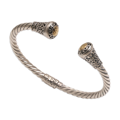 Gold accented sterling silver cuff bracelet, 'Gleaming Sunflowers' - 18k Gold Accented Sterling Silver Cuff Bracelet from Bali
