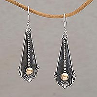 Gold accented sterling silver dangle earrings, 'Bubble Ties'