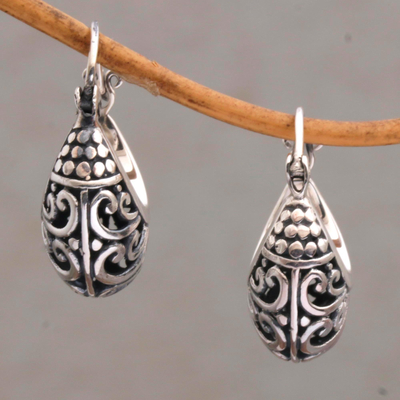 Sterling silver hoop earrings, 'Stupa Vines' - Sterling Silver Swirling Hoop Earrings from Bali