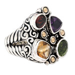Gold accented multi-gemstone cocktail ring, 'Rainbow Palace' - Gold Accent Multi-Gemstone Cocktail Ring from Bali