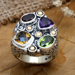 Gold accented multi-gemstone cocktail ring, 'Rainbow Palace' - Gold Accent Multi-Gemstone Cocktail Ring from Bali