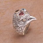 Gold accent multi-gemstone cocktail ring, 'Starling Charisma' - Gold Accent Multi-Gemstone Bird Cocktail Ring from Bali