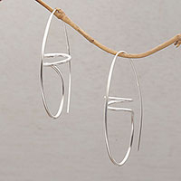 Sterling silver half-hoop earrings, 'Dancing Spirals' - Sterling Silver Half-Hoop Earrings from Bali