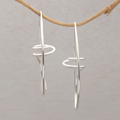Sterling silver half-hoop earrings, 'Dancing Spirals' - Sterling Silver Half-Hoop Earrings from Bali