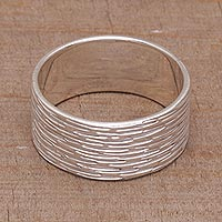 Sterling Silver Shimmering Band Ring from Bali,'Elegant Mist'