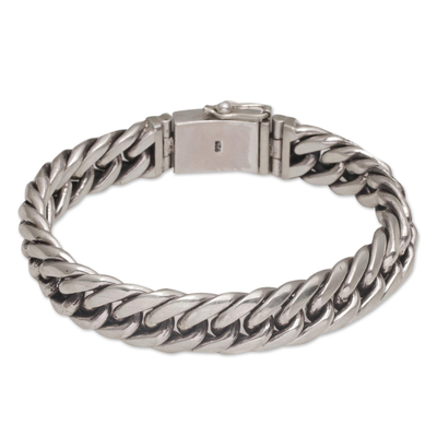 Sterling silver chain bracelet, 'Shining Combination' - Artisan Crafted Sterling Silver Chain Bracelet from Bali