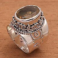 Anillo de citrino con una sola piedra - Anillo de citrino y plata de ley con una sola piedra de Bali