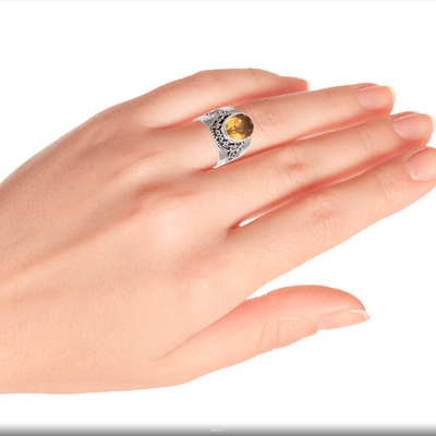 Citrine single stone ring, 'Glorious Vines' - Citrine and Sterling Silver Single Stone Ring from Bali